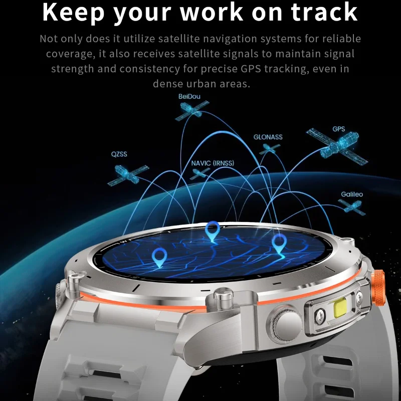 Men Outdoor Military GPS Track AMOLED HD Flashlight 730mAh Battery Compass Barometer 3ATM Waterproof Bluetooth Call Smart Watch