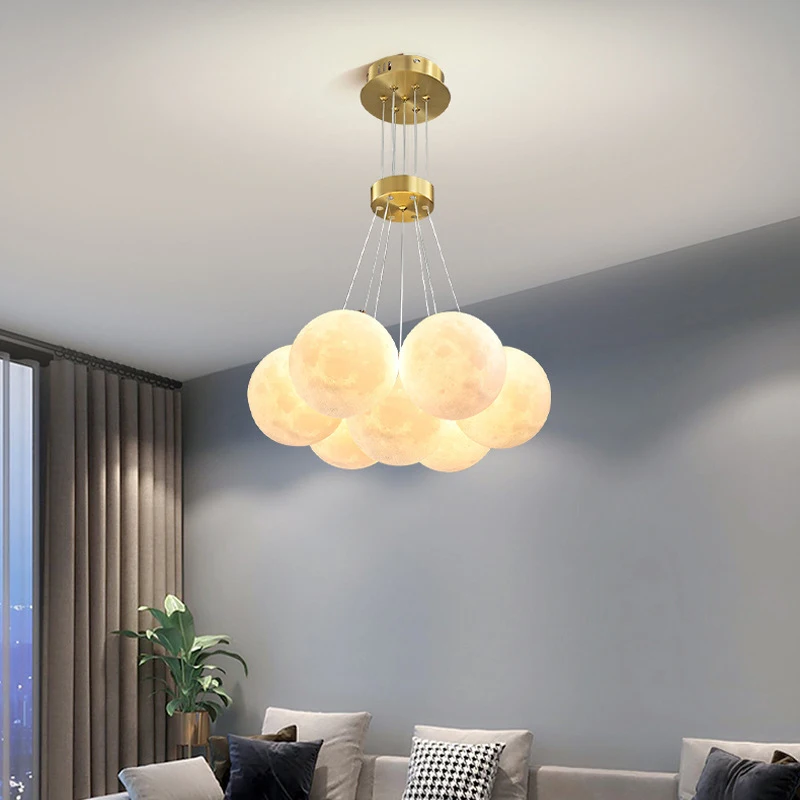 Lampe led suspendue en forme de lune, design nordique moderne, luminaire décoratif d'intérieur, idéal pour un salon, une salle à manger, une cuisine, un Restaurant ou une chambre à coucher, en 3D