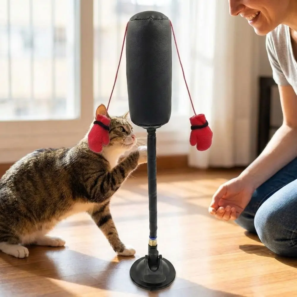 Suction Cup Cat Boxing Toy Scratch Trainer Self-standing Pet Punching Bag Toy Bite Resistant Scratch Resistant Cat Boxing Game