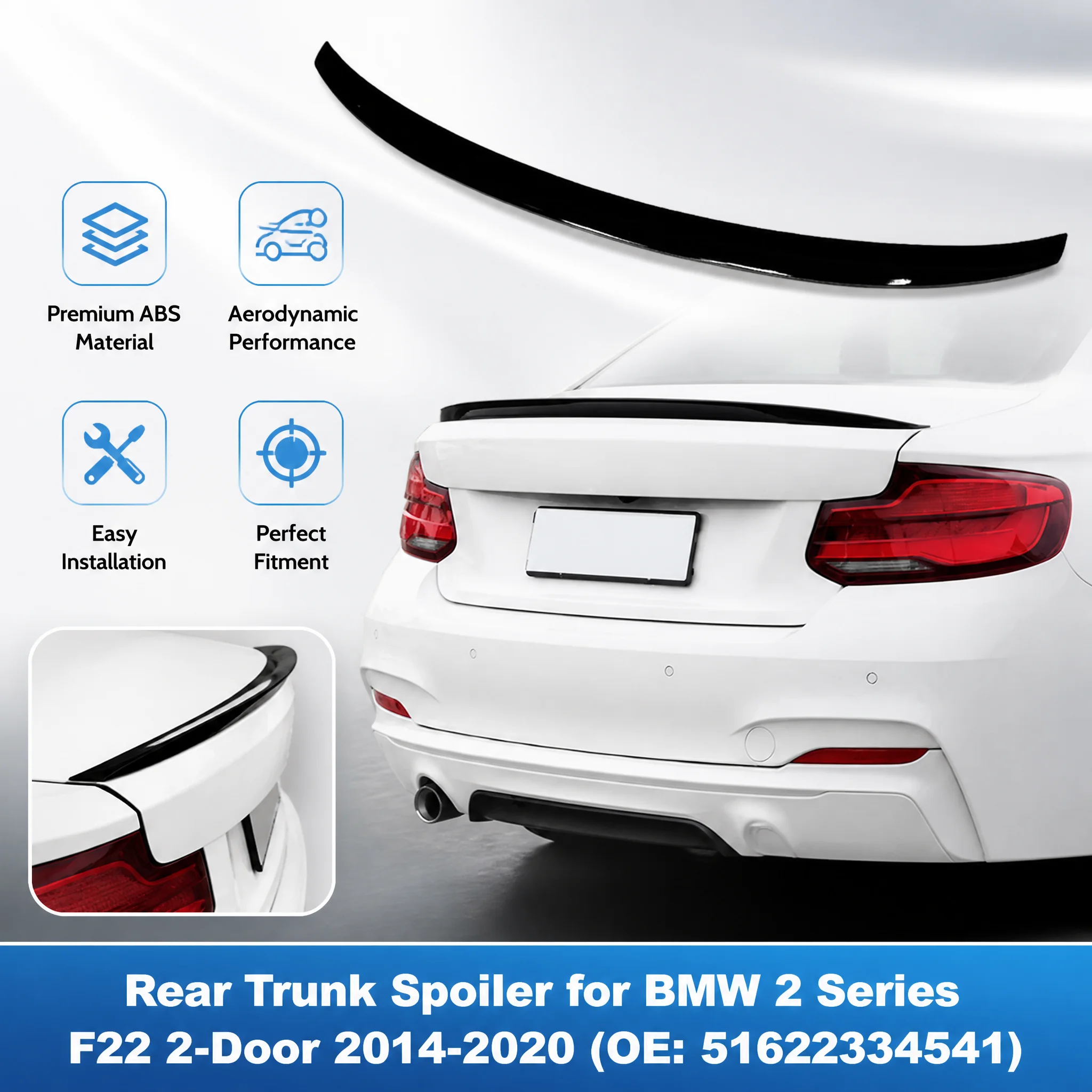Tylny spojler bagażnika w wersji P, skrzydło z tworzywa ABS, aerodynamiczny spojler tylny do BMW serii 2 F22 dwudrzwiowego coupe 2014 2015 2016 2017 2018 2019 2020, odporny na blaknięcie, redukcja