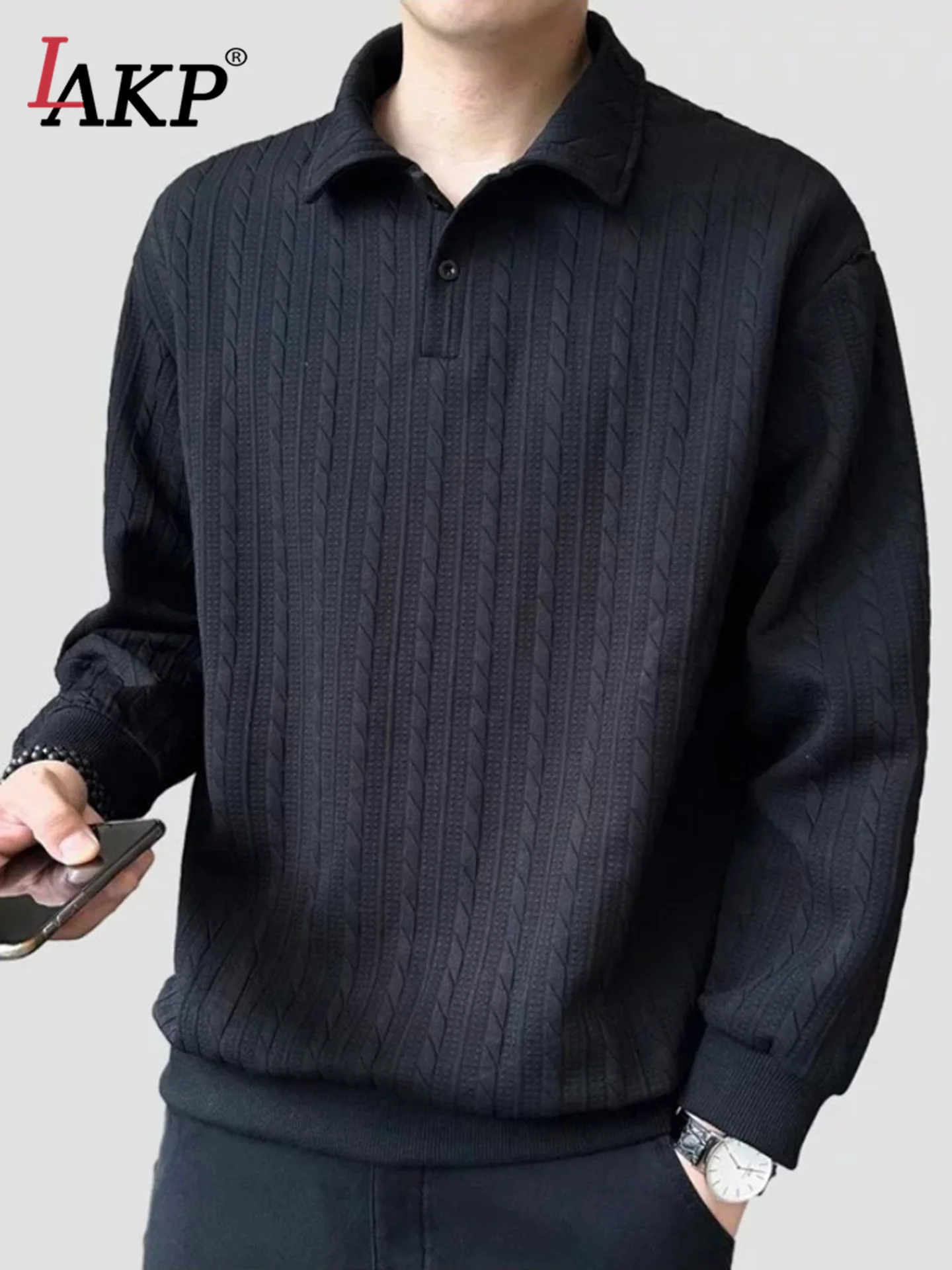 Camisa  Casual de Manga Longa para Homens, T-shirt Estilo Novo de Primavera e Outono, Suéter com Gola Reversível para Homens