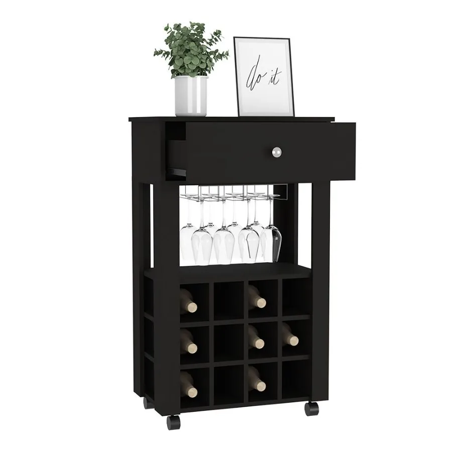 

Bar Cart Bayamon Twelve Wine Cubbies Four Legs Black gue Finish