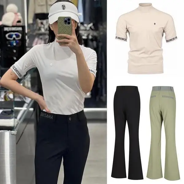 

Golf Women's Set Casual Ribbed T-Shirt Slimming Bell-Bottom Pants Golf Fashion Leggings