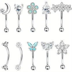 Drperfect 16G Surgical Steel  Earrings Eyebrow Rings Turquoise Belly Lip Ring Cartilage Surface Tragus Piercing Jewelry