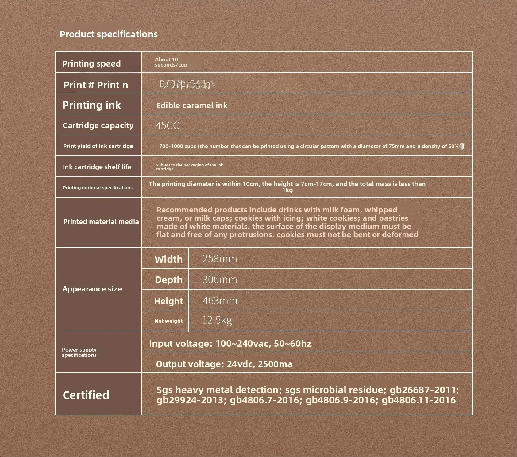LAP200D/LAP300 Cake Cloth Cookies Coffee Pattern Latte Printer