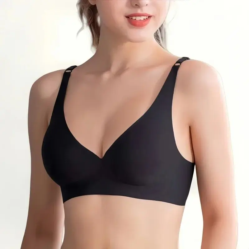 Wireless Push up Seamless Bras Vneck Women's Nonwire Brassiere Cleanfit Style Neutral PVC Material Straight Cut Casual Pants
