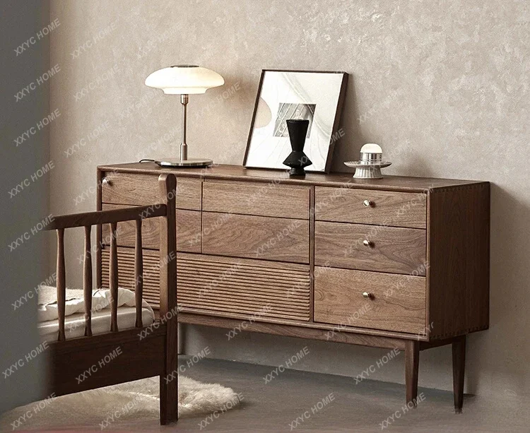 Y1 North America Black Walnut Solid Wood Eight Spares Cabinet Simple Bedroom Storage Locker of Bed End