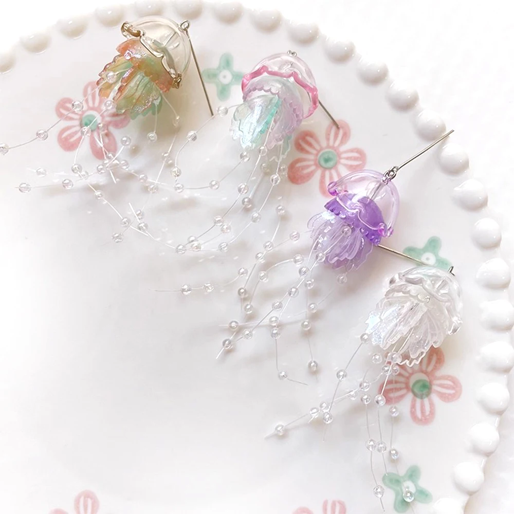 

2 Pieces Ocean Three-dimensional Jellyfish Double-layer Exquisite Acrylic Tassel Pendant DIY Fashion Jewelry Making Accessories