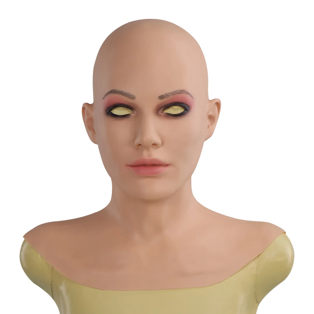 Realistic Female Mask With Neck Crossdresser Silicone Face Mask Headwear Crossdresser Costumes Drag Queen Male to Female