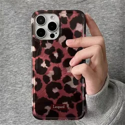 Pink & Black Leopard Print Phone Case for IPhone 16 15 14 13 11 12 Pro Max Plus 7 8 Plus SE 2022 Lovely Anti-fall Cover Funda