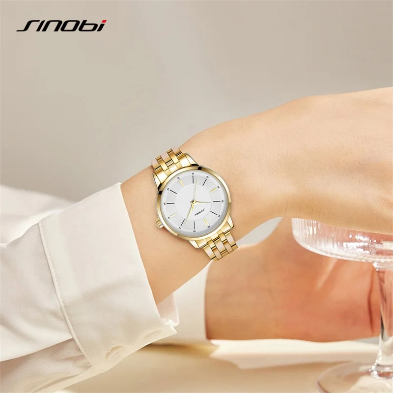 SINOBI Top Luxury Ladies Golden Watches Fashion Design Brand Women's Quart Wristwatches Casual Business Gifts Clock relogio