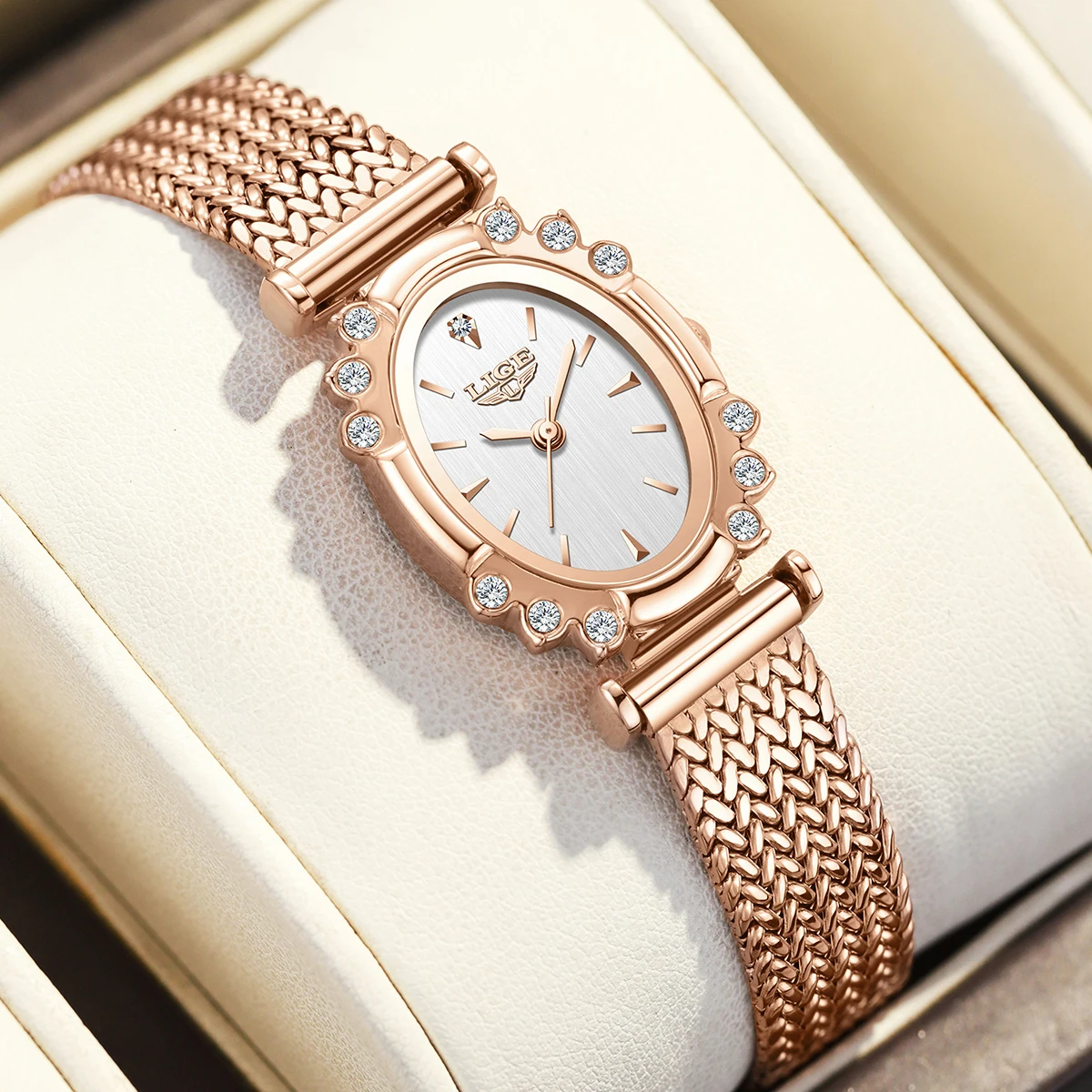 ساعة يد كوارتز نسائية أنيقة من LIGE، ساعات بيضاوية رفيعة للغاية مقاومة للماء للنساء، ساعة سوار رياضية كاجوال