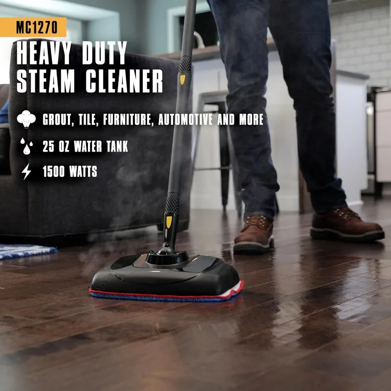 McCulloch MC1270 Portable Power Steam Cleaner, 30 Minute Runtime, 16 Accessories: Mop Head, Brushes, & More - Built for Home