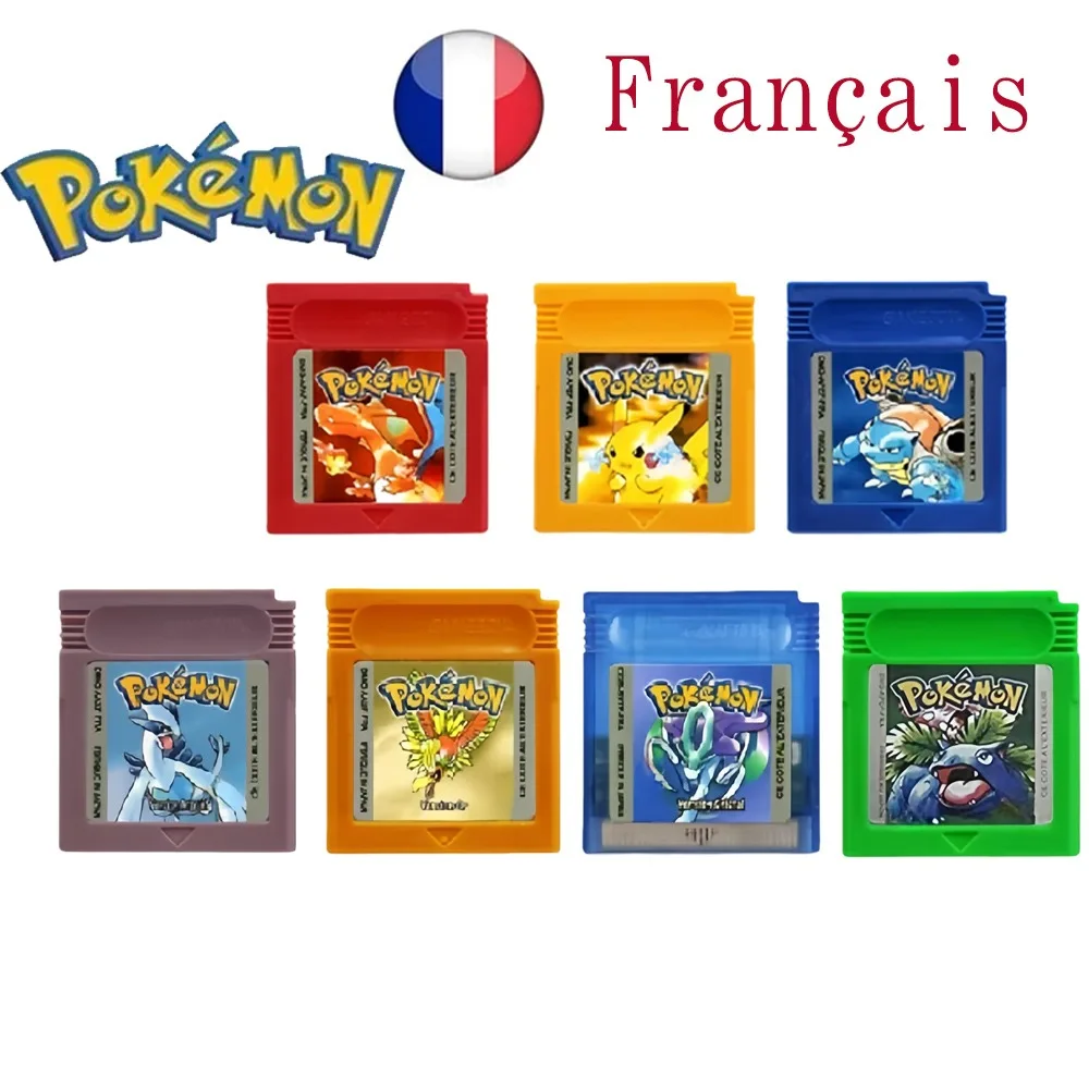 Cartouche de jeu GBC 16 bits, carte de Console de jeu vidéo série Pokemon rouge jaune bleu cristal or argent langue française