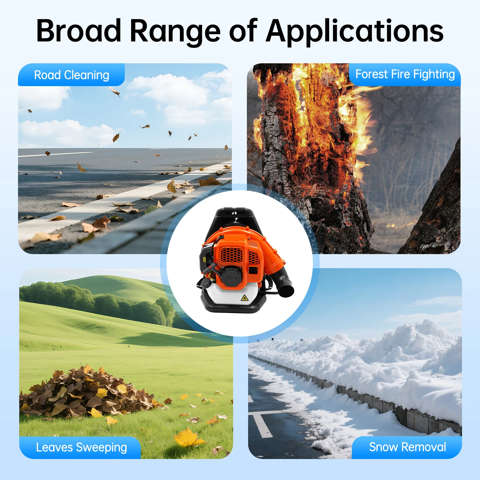 

2-Stroke Backpack Leaf Blower Gas Powered Leaf Blower Single Cylinder Air Cooled, for Road Dusting Snow Blowing Garbage Cleaning