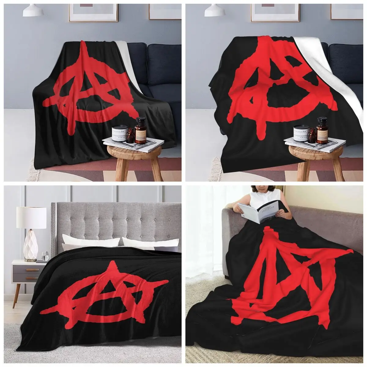 Red Anarchy Logo Large Blankets Soft Warm Flannel Throw Blanket Bedspread for Bed Travel Home Couch