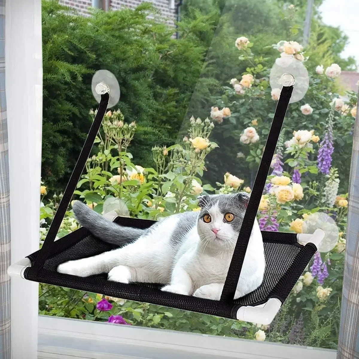 Cat Bed Hanging Window Cat Hammock Bed for Kitty Comfortable Canvas Pet Hammock for Kitty Sunny Window Seat Mount Bearing 10kg