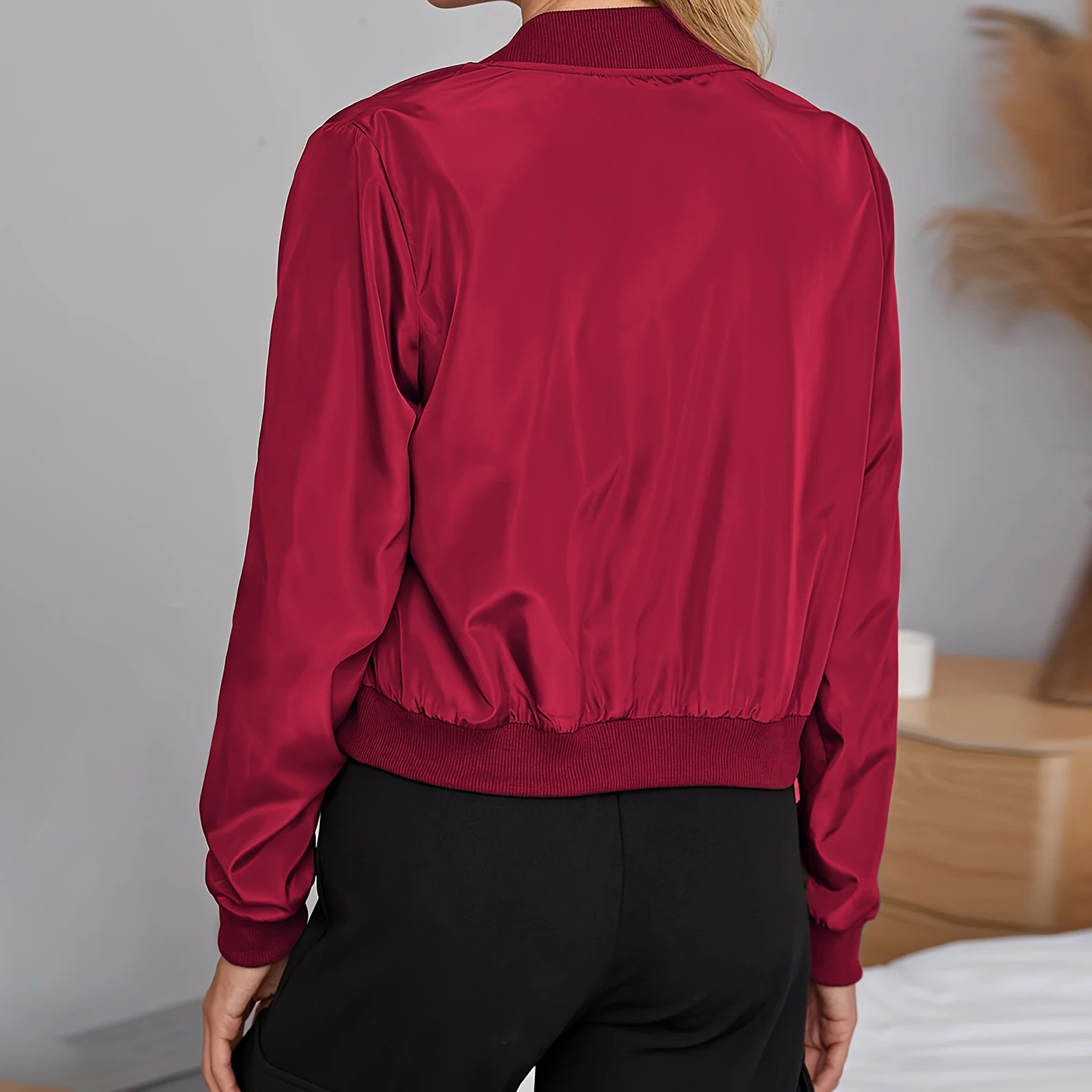 Lamuusaa podzimní bomber bunda dámské oblečení jednobarevný límec s límcem na zip lehký kabát 2000s crop topy y2k svrchní oblečení - náhled 2