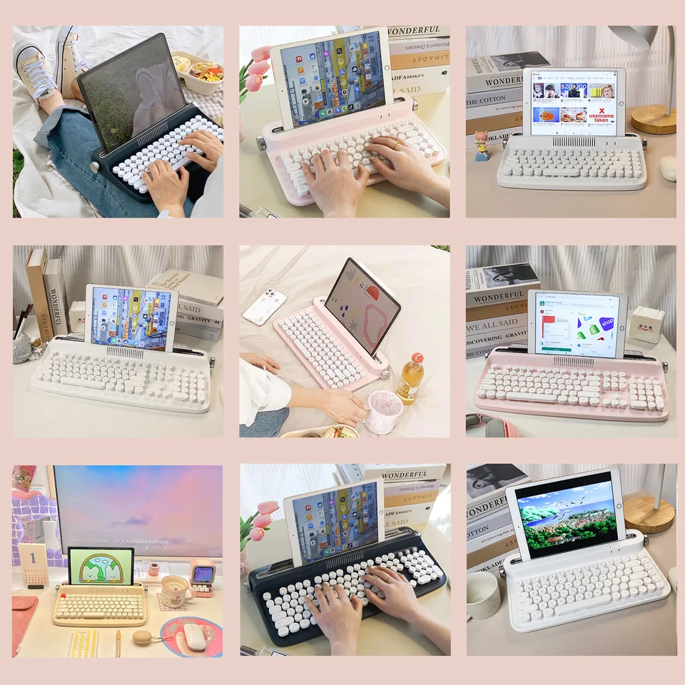 YUNZII B303 ピンク ワイヤレス タイプライター キーボード、レトロ