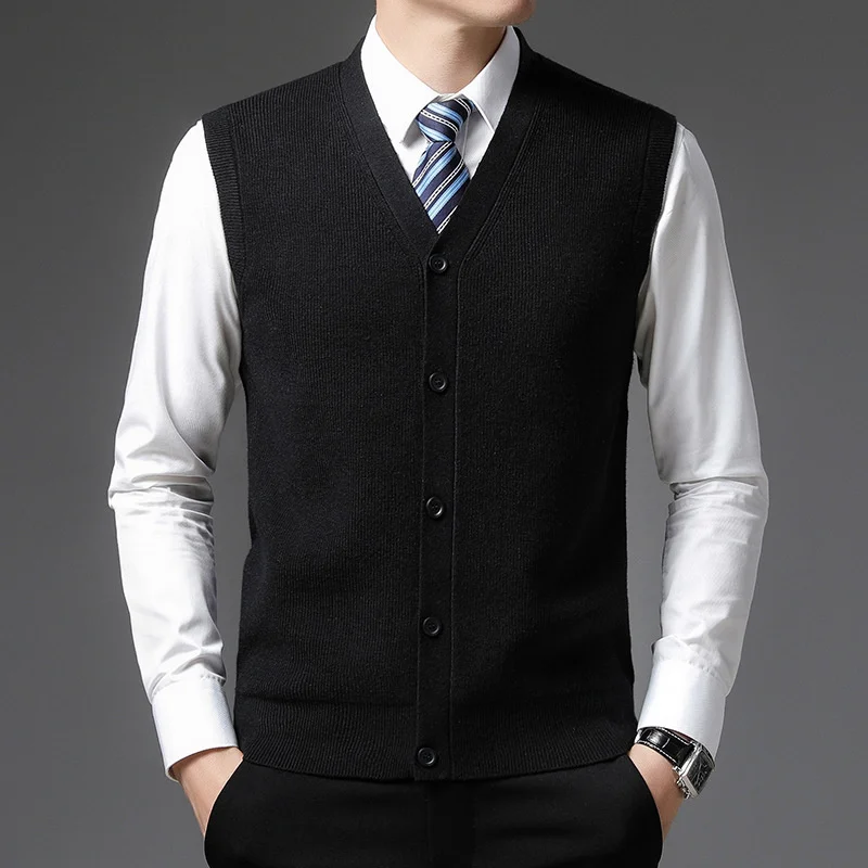 

Mens Sleeveless Sweater Vest Winter Fashion Slim Men Knitted Vests Bussiness Casual Solid Color Male Waistcoat Wool Clothing