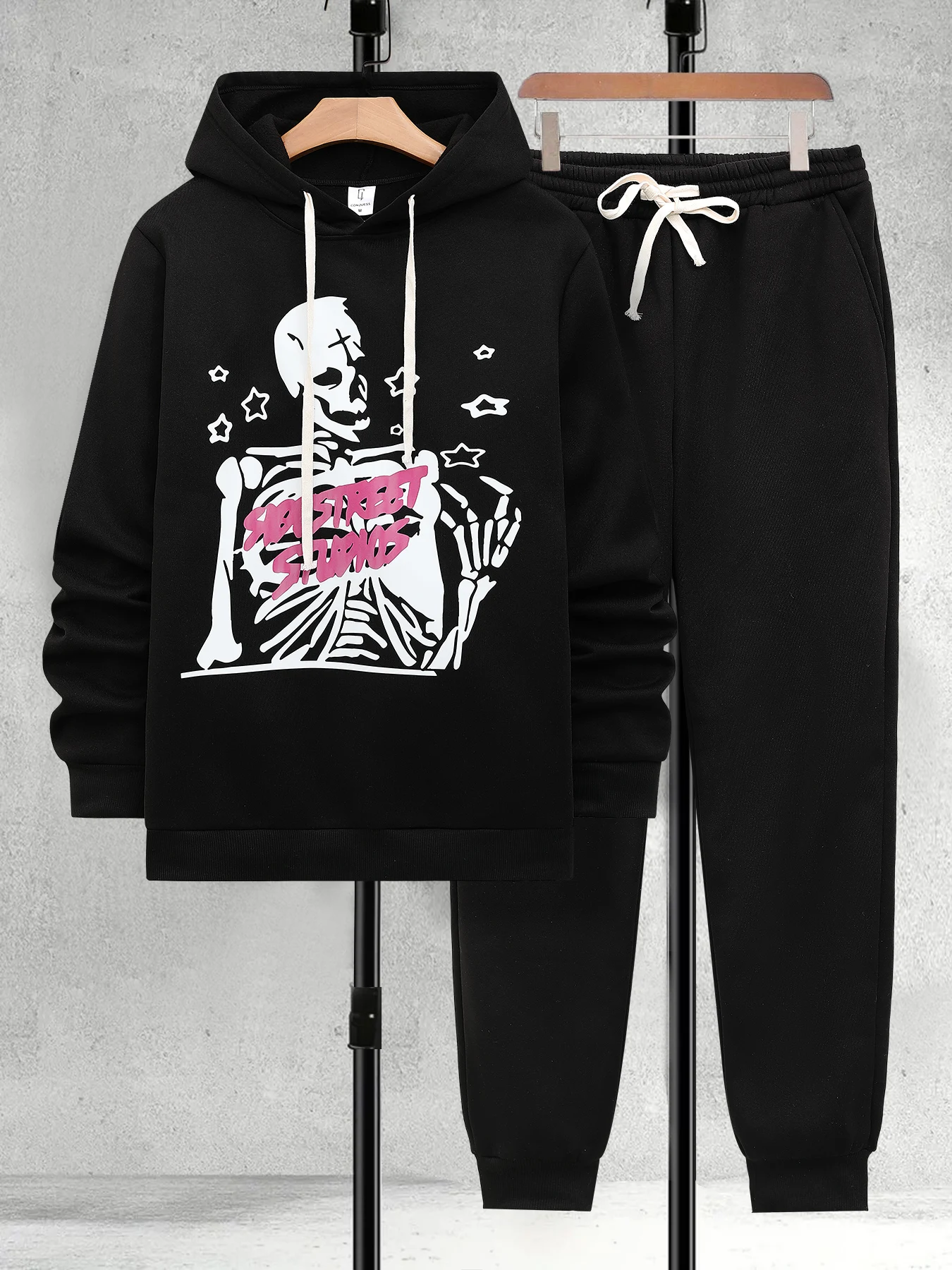 

Men's Trendy Skeleton Print Tracksuit Set 2 Piece Hoodie Sweatshirt & Jogger Pants Casual Outfit