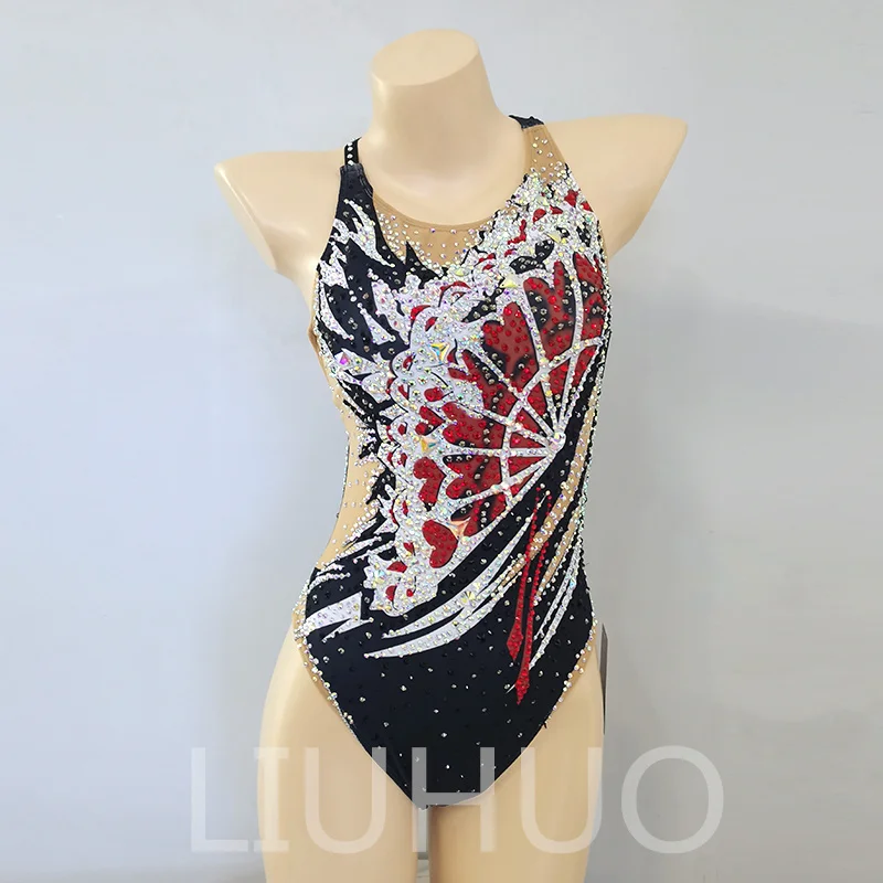 LIUHUO Leotards Girls Synchronized Swimming Suits Handmade Team Sports Competition Teamwear Black