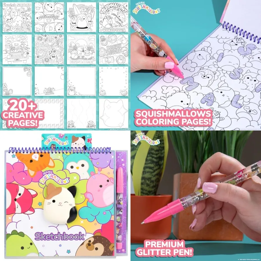 

Original Squishmallows Sketchbook with Over 20 Stationery Supplies Including Squishmallows Scrapbook Stickers Cam The Cat Fidge