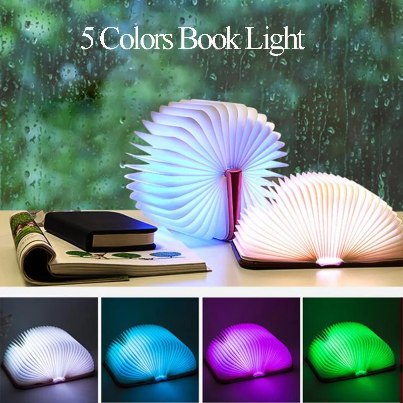 3D Folding LED Night Light Recharge Wooden Book Light 3/5 Colors Decor Bedroom Desk Table Lamp for Kids Family