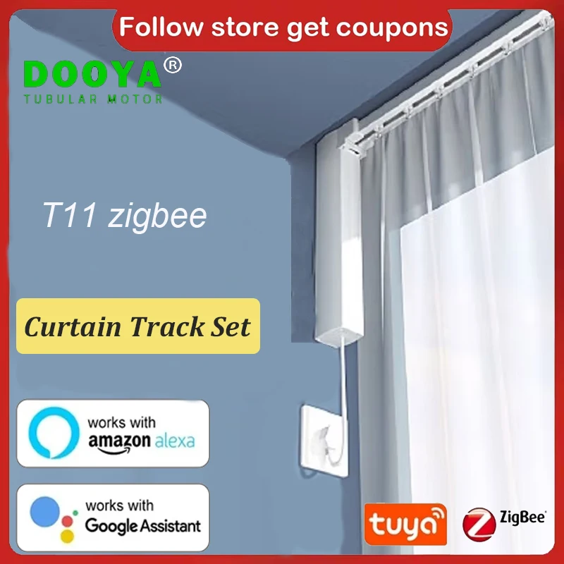 محرك ستارة Dooya T11 Tuya Zigbee مع مجموعة التحكم عن بعد لمسار الستارة/الاتصال الجاف/RF433 مساعد Alexa Google