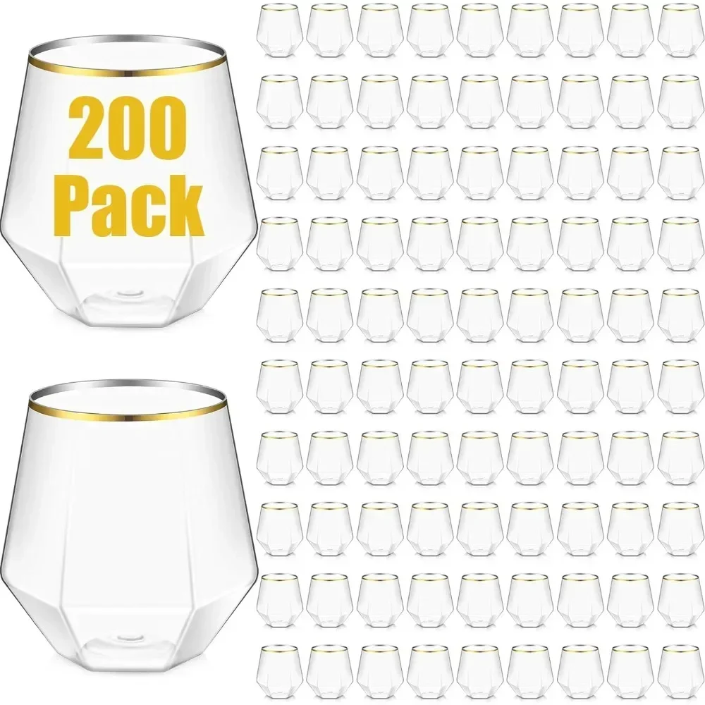 

Plastic Stemless Wine Glass Bulk 12 Oz Diamond Whiskey Cups Unbreakable Disposable Easy Hold for White or Red Wine 200 Pack) Bar