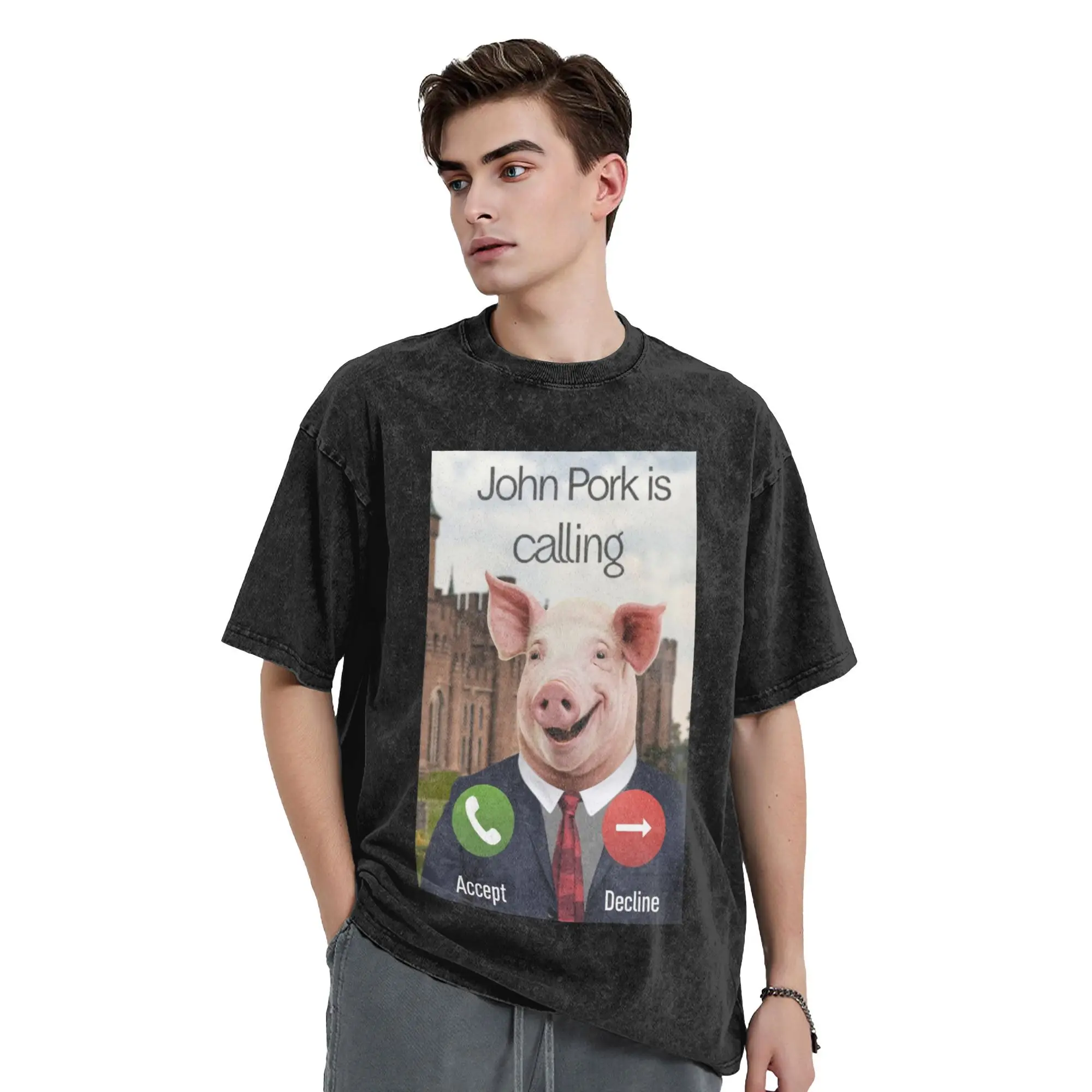

John Pork Is Calling T Shirt Men Pure Cotton Funny T-Shirts O Neck Funny Phone Call Tees Short Sleeve Clothes Plus Size