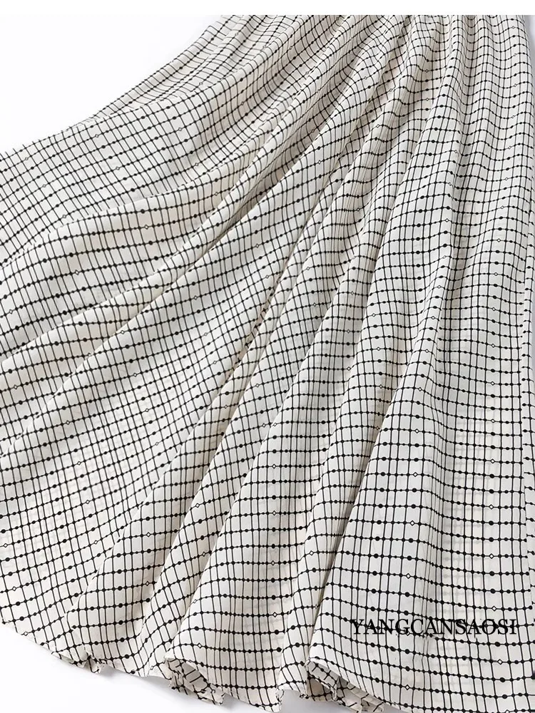 レディースファッション衣料品 3.7m 超大型ベージュグリッド柄 100% 天然桑絹クレープデシン斜めカットスカート