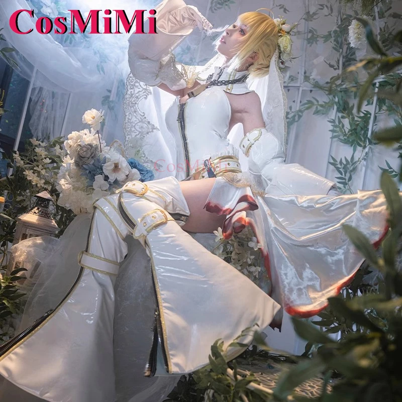 CosMiMi Game Fate/Grand Order FGO Nero Claudius Cosplay Costume Saber Bride Formal Dress Carnival Party Role Play Clothing S-XL