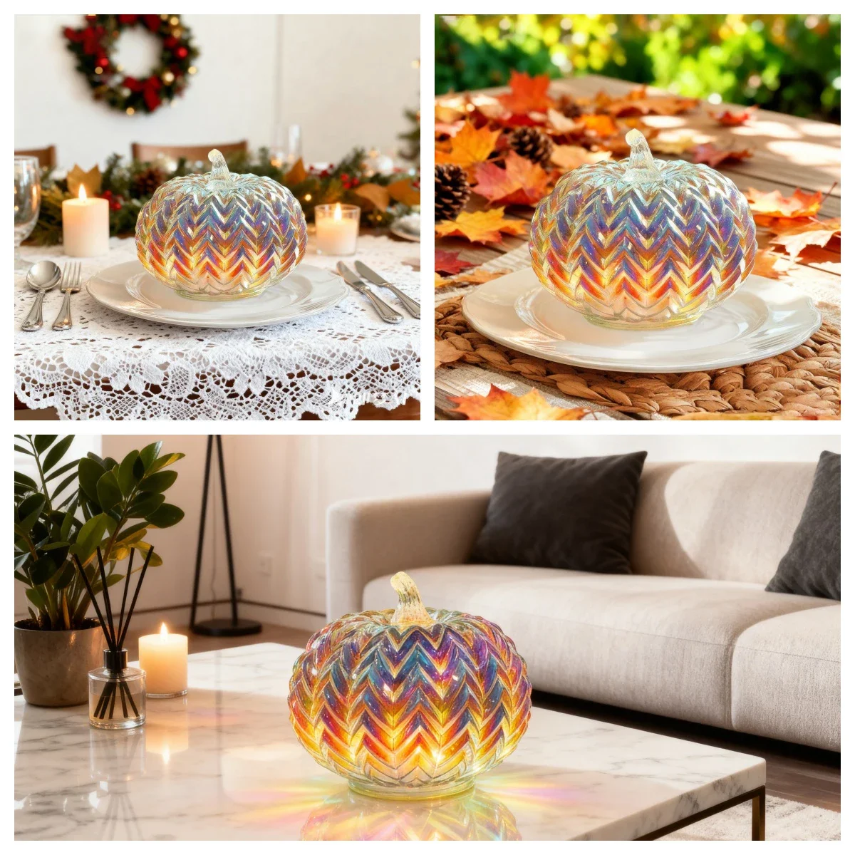 2025 فانوس اليقطين الزجاجي الفاخر لتزيين حفلات الخريف الداخلي هدية للمنزل قطعة مركزية لعيد الشكر والهالوين