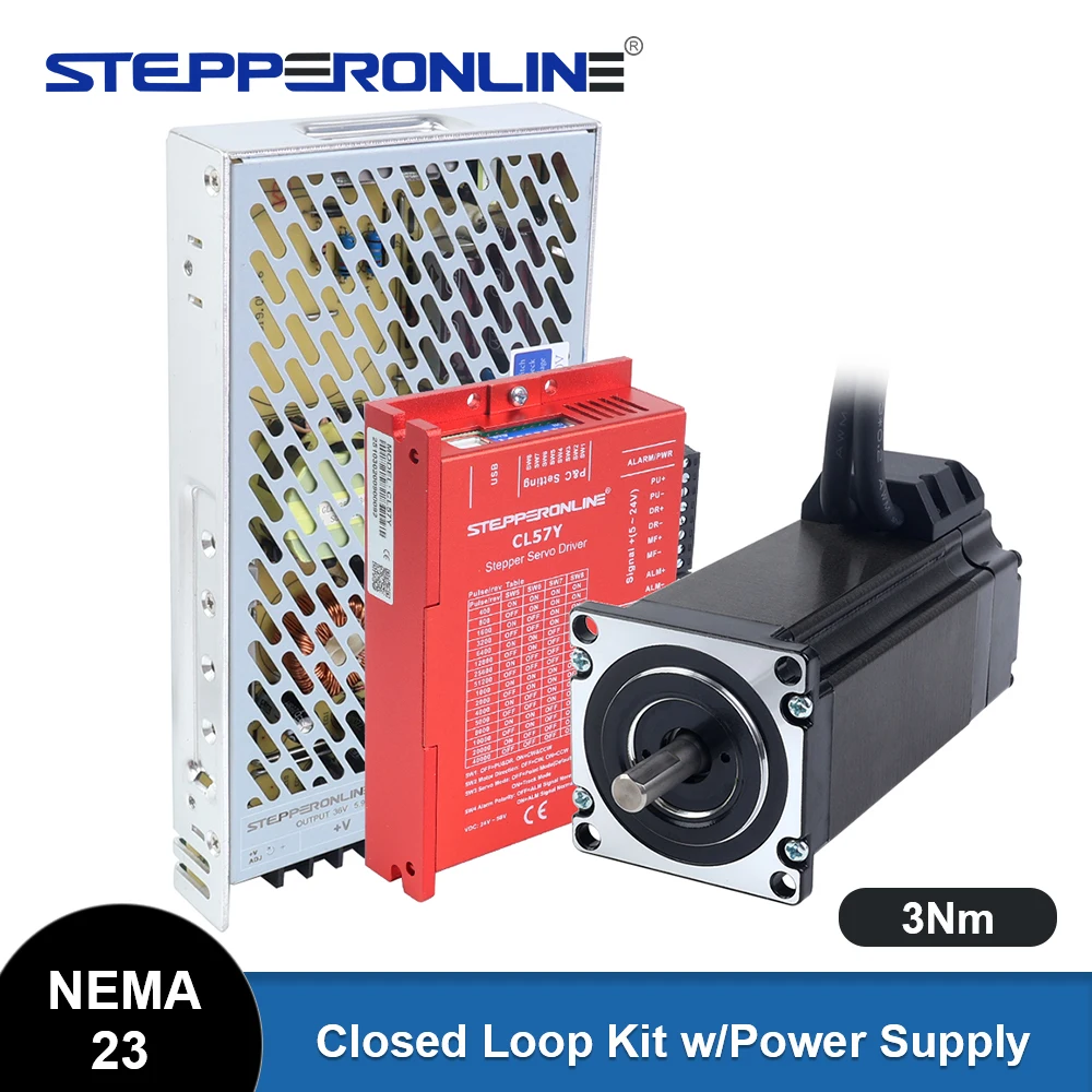 STEPPERONLINE 3Nm Nema 23 Closed Loop Servo Stepper Motor with Encoder CL57Y Driver & Power Supply CNC Kit