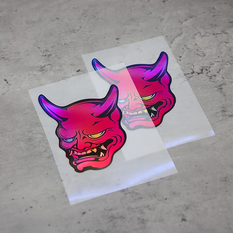 

1 шт., голографическая японская маска Они, автомобильная наклейка, красочная модная авто наклейка, идеально подходит для персонализации автомобиля, водонепроницаемая