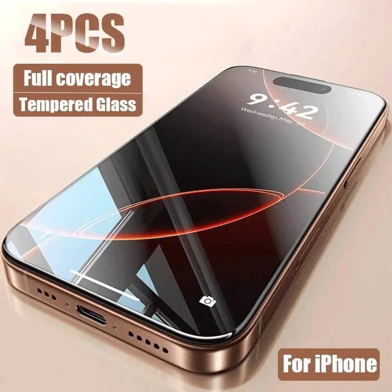 

4PCS Full Cover Tempered 16 Plus Screen Protector For Iphone 15 14 Pro Max 13 Mini Glass