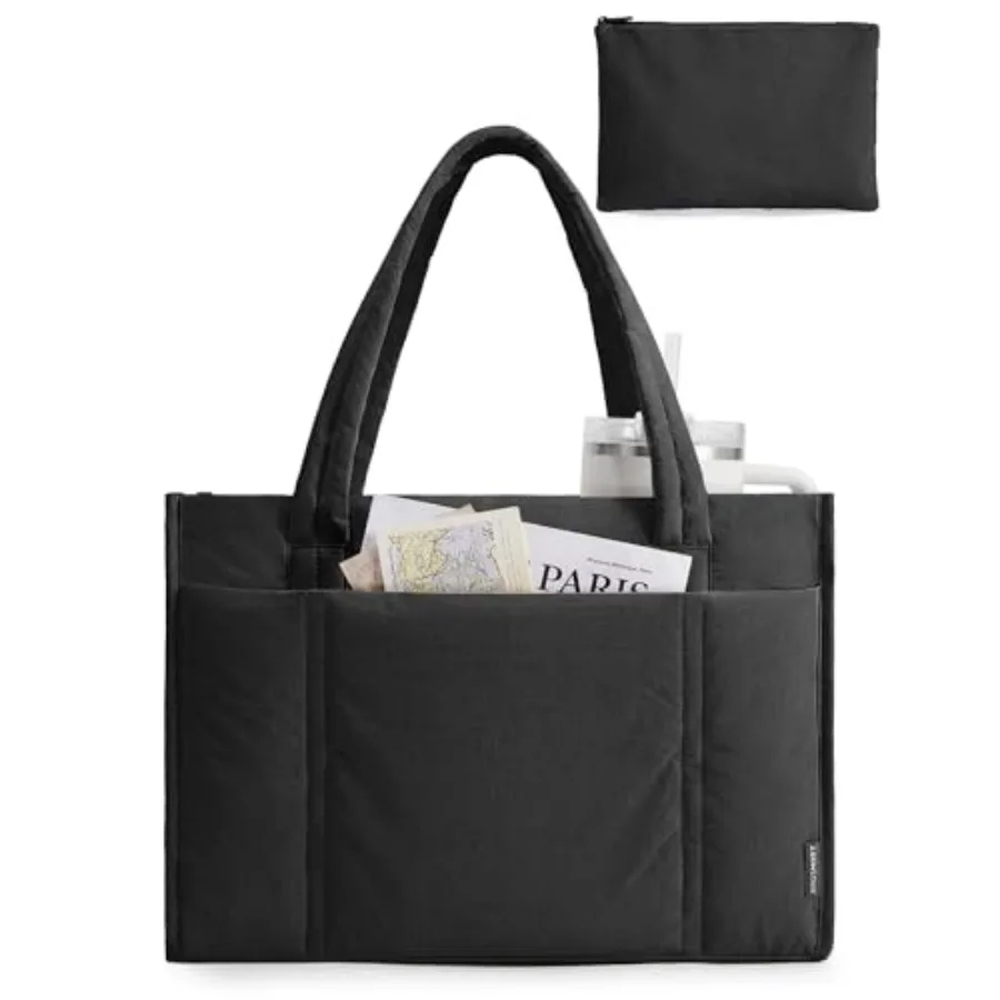 

Tote Bag for Women, 2Pc Puffer Tote Bag with Zipper, Quilted Work Tote Teacher Bag Shoulder Handbag Beach Tote, Diaper Bag Tote