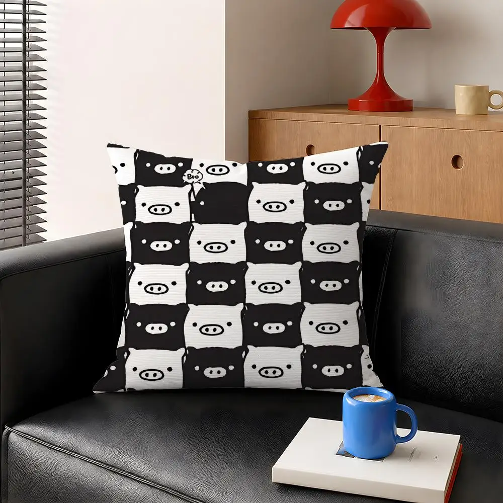 Character Monokuro Boo Pig Mascot Cushion Cover Decorative Pillowcase Soft Short Plush Cozy Durable Sofa Home Decor Items Gift