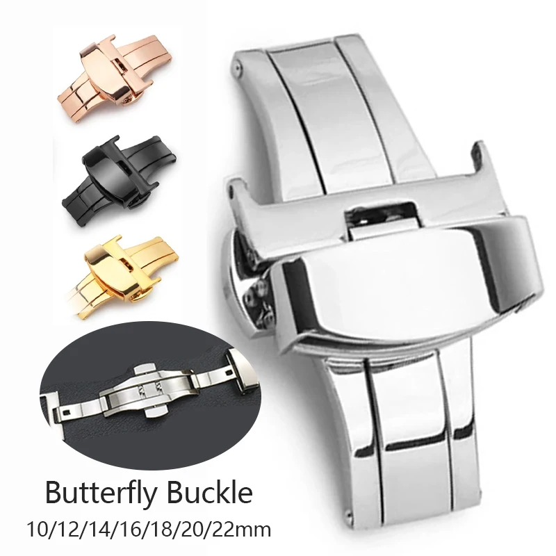 Stainless Steel Strap Buckle for IWatch 7 Leather Belt Clasp Metal Butterfly Buckle Wristband Button 10/12/14/16/18/20/22mm