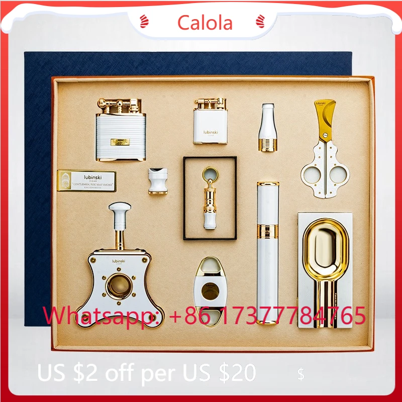 LUBINSKI Multifunctional 10-Piece Cigar Tool Set Luxury Cigar Accessories Gift Box