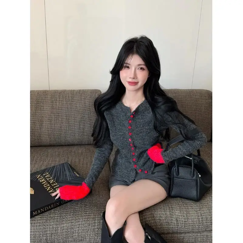 البلوزات لاعبا بالأزرار النسائية Kawaii اليابانية ميرينو القطن Preppy إغلاق Boxy صالح الخريف الحلو الحديثة بسيطة مريحة #6