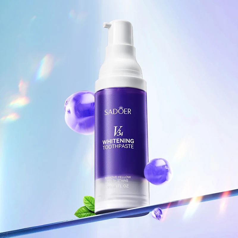 SADOER V34 Toothpaste Stain Removal for Brighter Teeth, Enamel Safe Formula Fresh Mint Fluoride Toothpaste 28/30ml