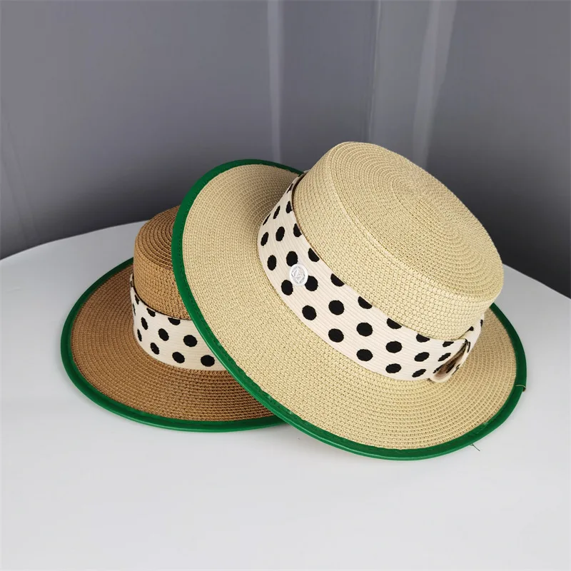 Explosive straw hat women's spring and summer Japanese flat top hat French British sunshade sun hat travel wild seaside