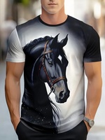Vintage T-Shirts for Men Fashion Horse Print Casual Crew Neck Graphic T-Shirt Tops Street Harajuku Short Sleeve Tee Men Clothing