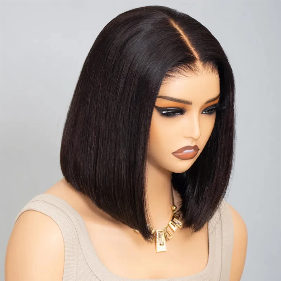 Wear And Go Glueless Human Hair Wig Short Bob Wig Straight Lace Front Human Hair Wigs Ready To Go Glueless Wig For Black Women