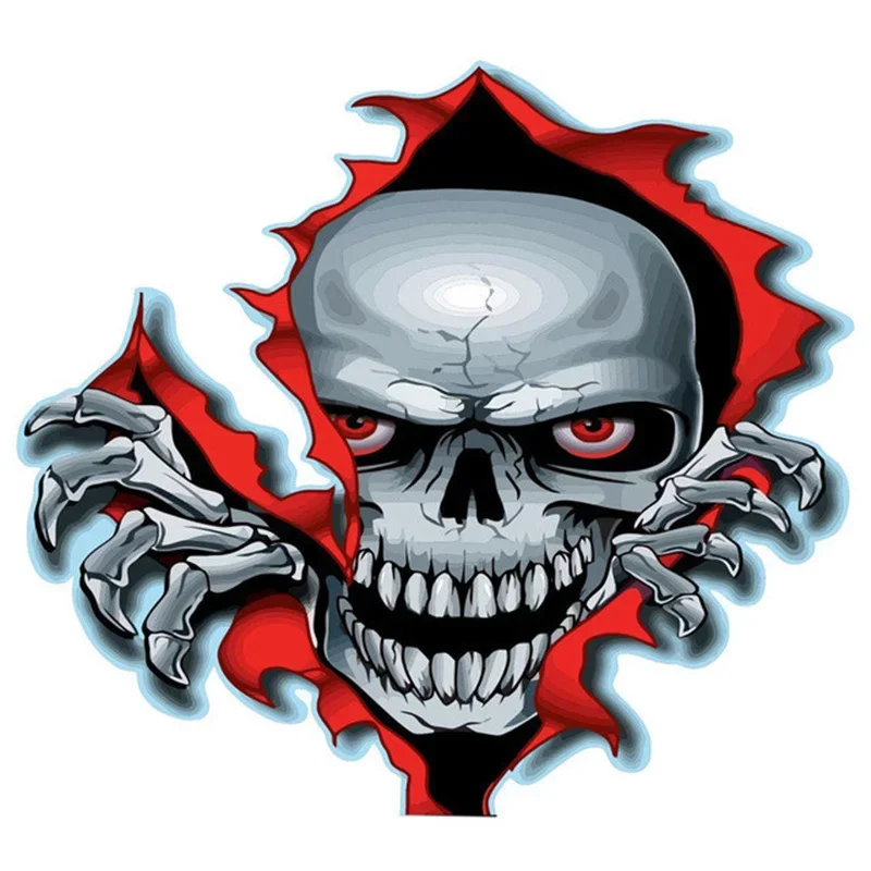 

2 Pack Car Skull Decal Sticker 5.5" x6" Large Red Eyed Skull Reflective PET Motorcycle Laptop Sticker