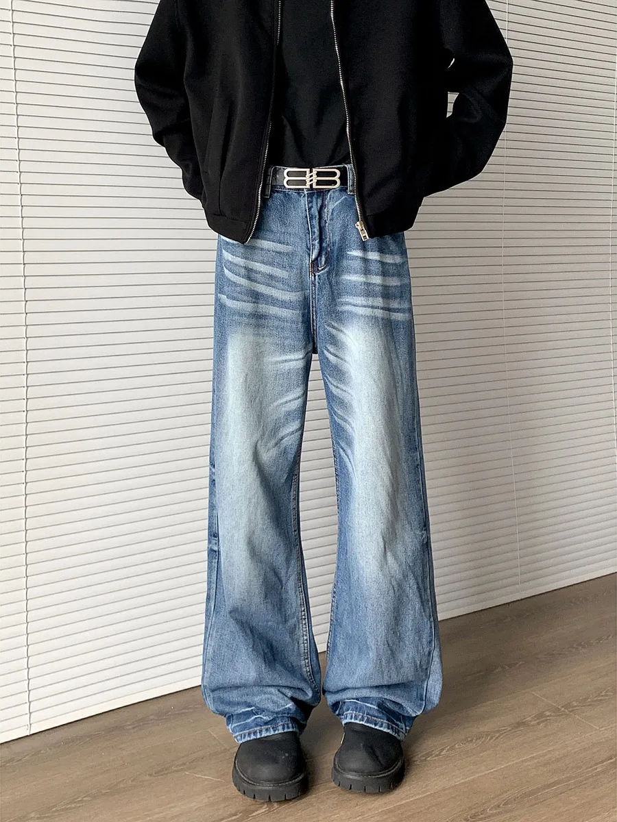 

Мужские джинсы в ретро-американском стиле, свободные, прямые, модные, с широкими штанинами, удлиненные, со средней посадкой, из денима, повседневные, на все сезоны