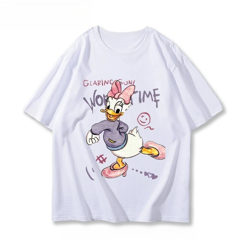 

Disney Cartoon Donald Duck Daisy Joint Short-sleeved Tshirt Male and Female Teenagers Summer Pure Cotton Casual Halfsleeve Trend
