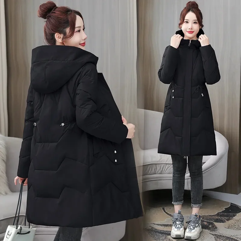 Imagem -05 - Puffer Parkas Longo e Quente Acolchoado Feminino Cabolsa com Capuz Jaqueta de Algodão Neve Preto Cabolsas Rosa Moda Feminina Inverno